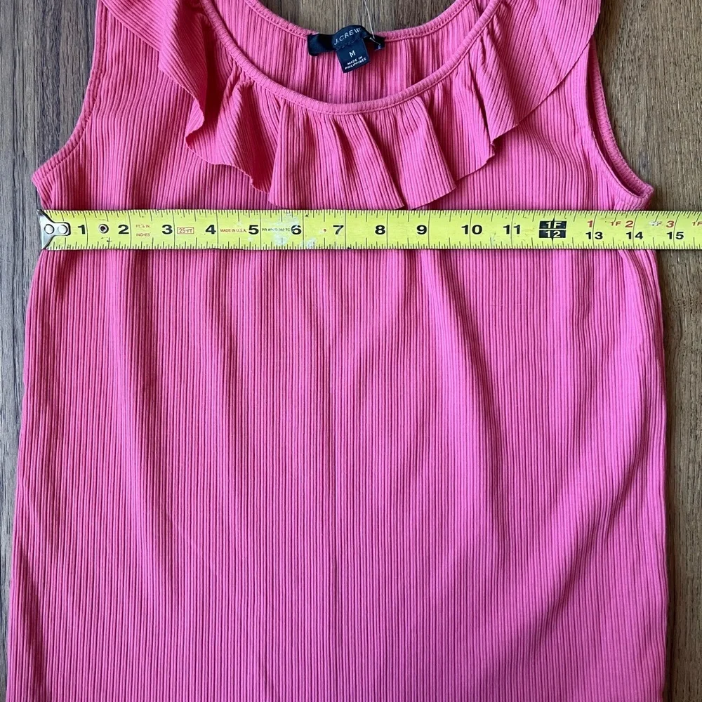 NWT J. Crew Pink Ruffle Ribbed Tank Top‎ Women’s Sz M Summer Casual Vacation